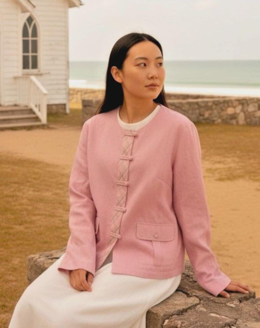 J Jill womens linen & silk summer long sleeve jacket w/embroidery XL cottagecore